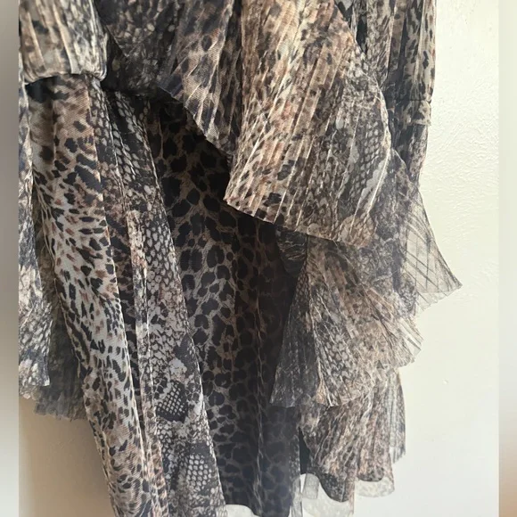 All Saints Perri Noche Animal Print Cap Sleeve Ruffle Mesh Minidress XL *flawed* - Picture 5 of 11